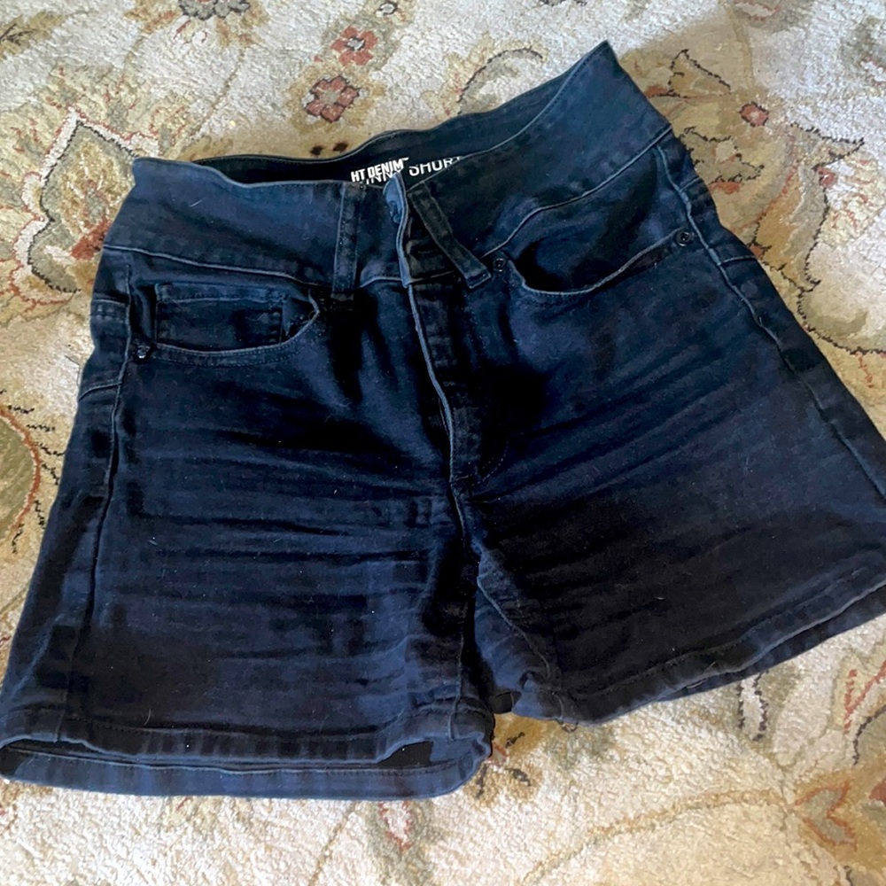 High waisted super skinny high rise faded charcoal denim shorts